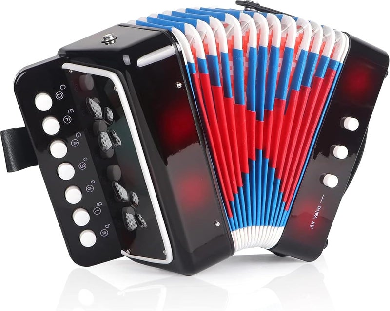LOTKEY 7 Key Kids Accordion, 3 Bass Mini Accordion Instrument, Lightweight and Durable Portable Design for Students, Children, Beginners to Practice (Black) - Image 1
